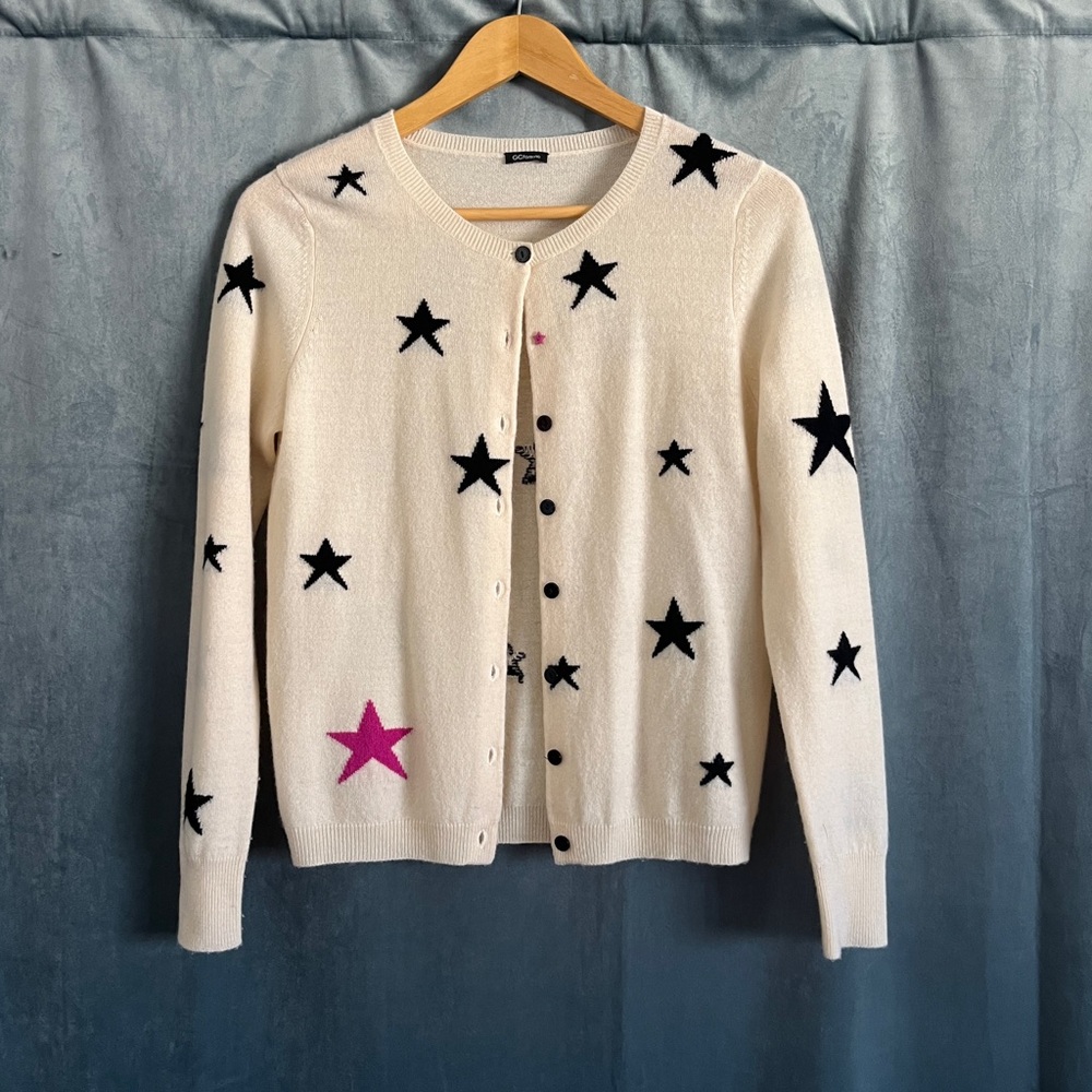 GC Fontana Wool and Cashmere Black & Pink Star Patterned Button Cream Cardigan
